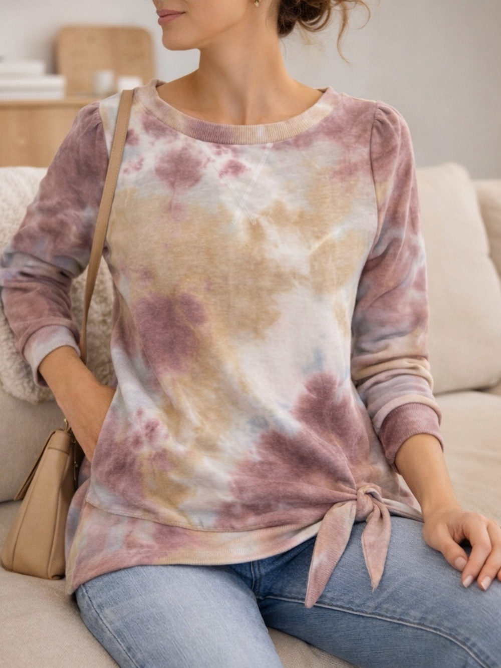 The Sweatshirt Project Tie Dye Pullover Side Tie Hem Top Size S NWT